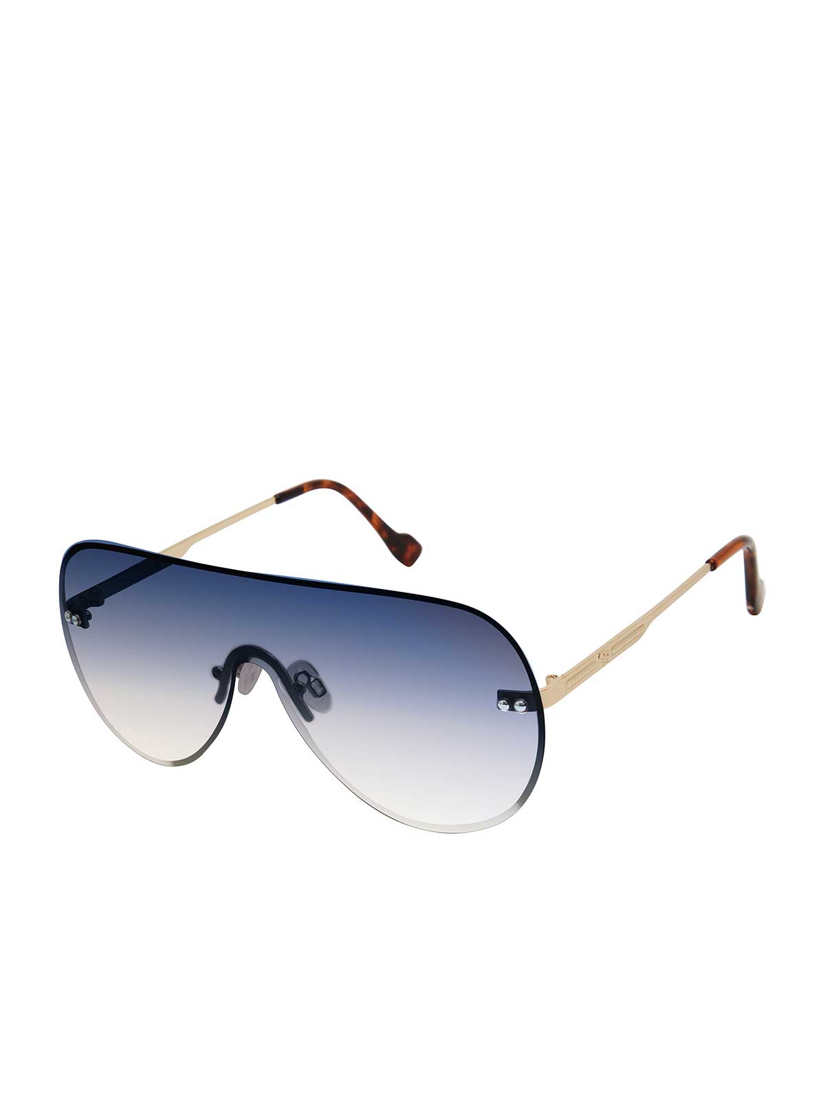 Rimless Metal Aviator Shield Sunglasses in Gold | Jessica Simpson Accessories