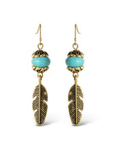Turquoise Bead Feather Drop Earrings in Gold | Jessica Simpson Accessories