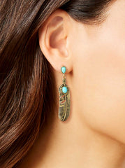 Turquoise Stone Feather Drop Earrings | Jessica Simpson Accessories