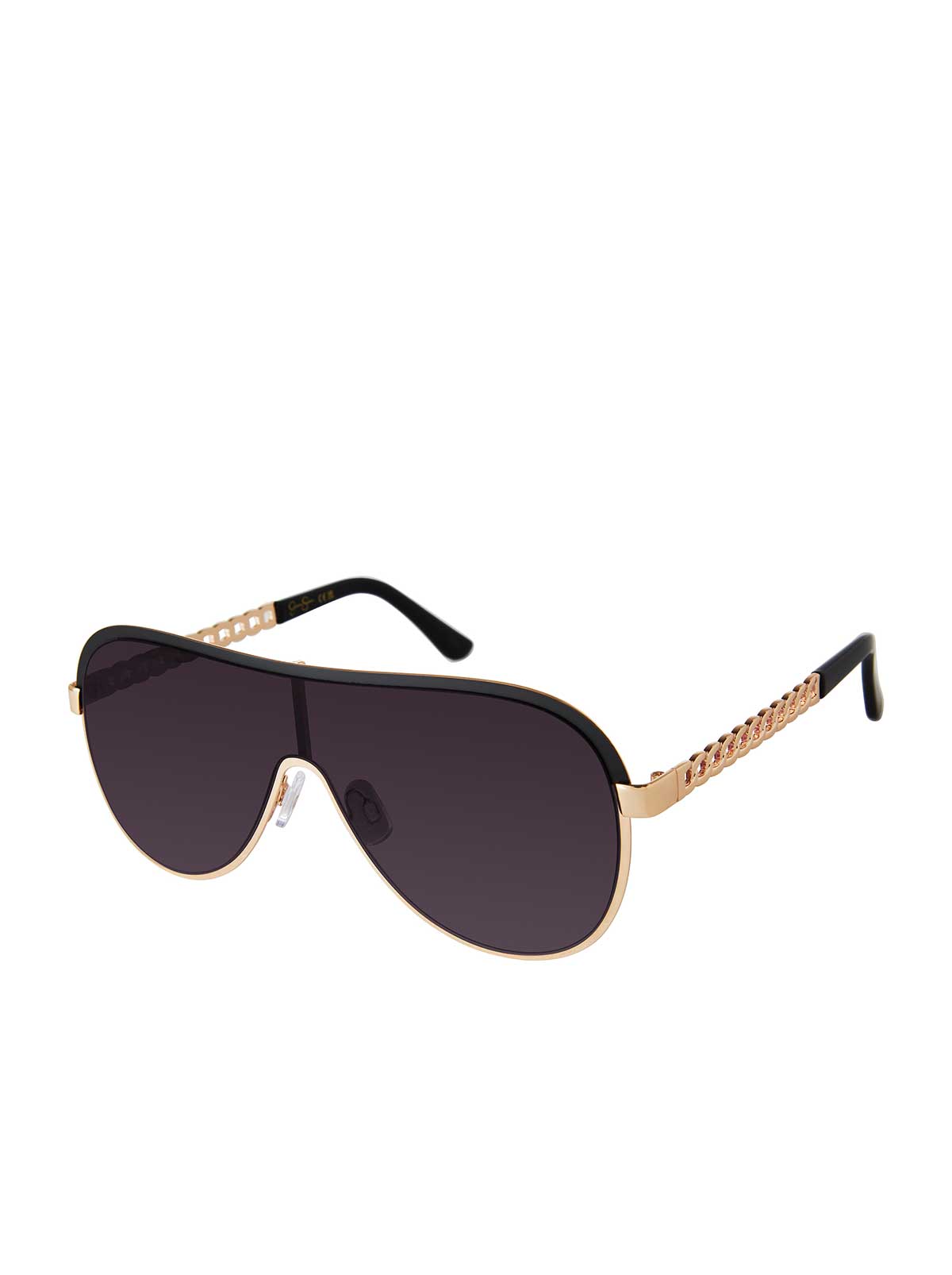 Metal Shield Aviator Pilot Sunglasses in Gold & Black | Jessica Simpson Accessories