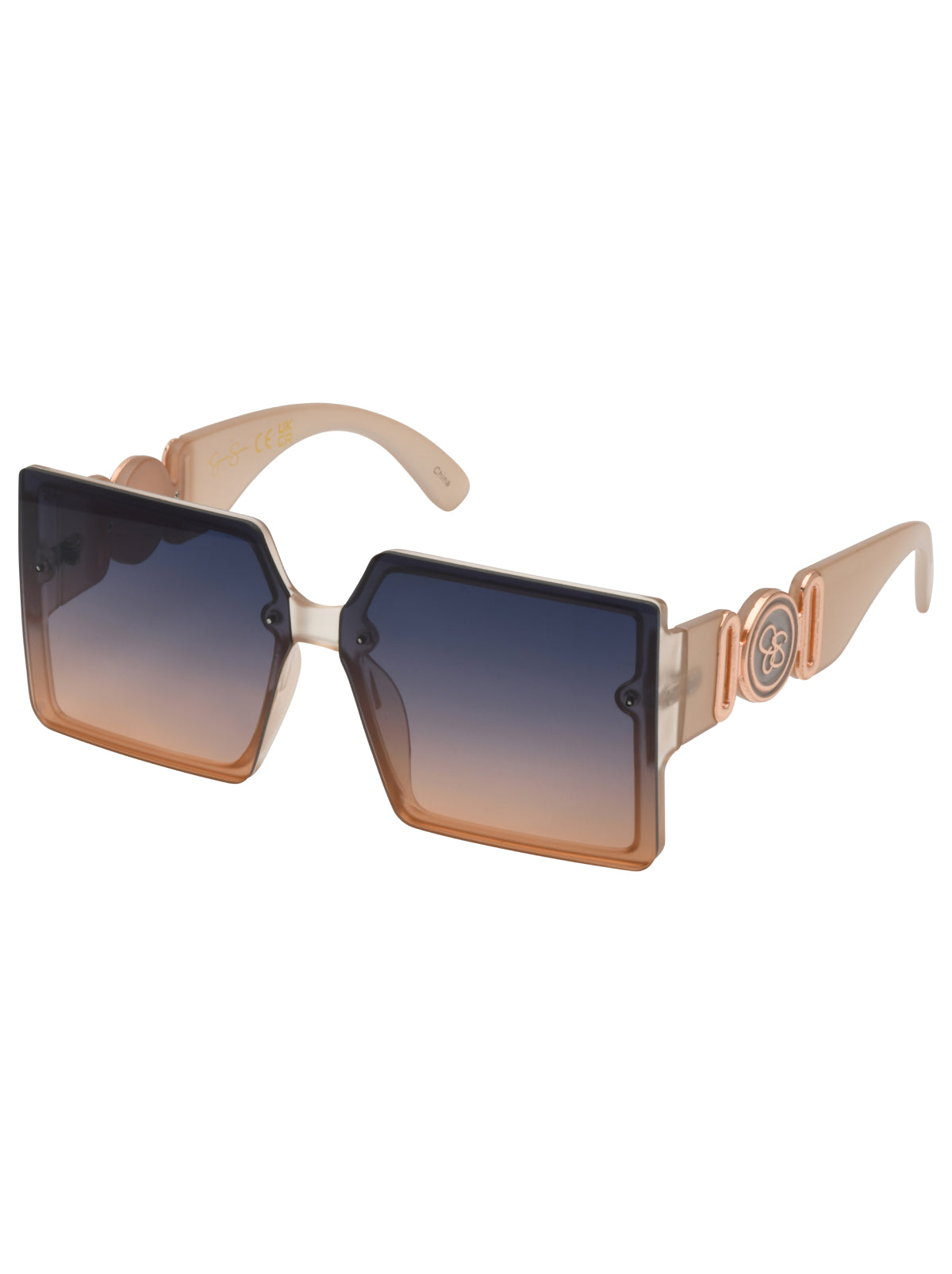 Oversized Metal Accent Square Sunglasses in Matte Nude | Jessica Simpson Accessories