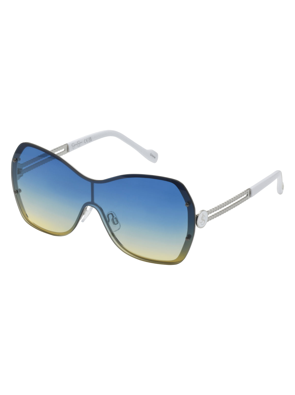 Frameless Metal Shield Sunglasses in Silver & White | Jessica Simpson Accessories