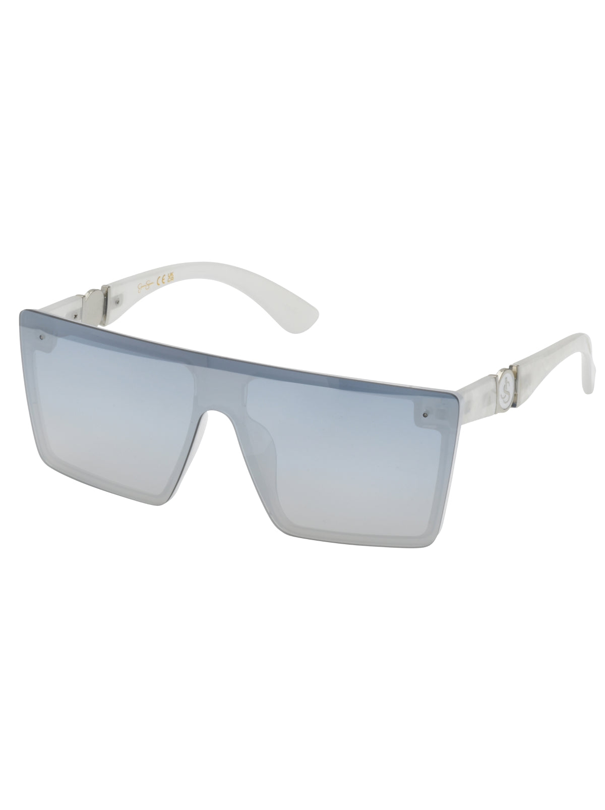 Oversized Square Shield Sunglasses in White Marble | Jessica Simpson Accessories