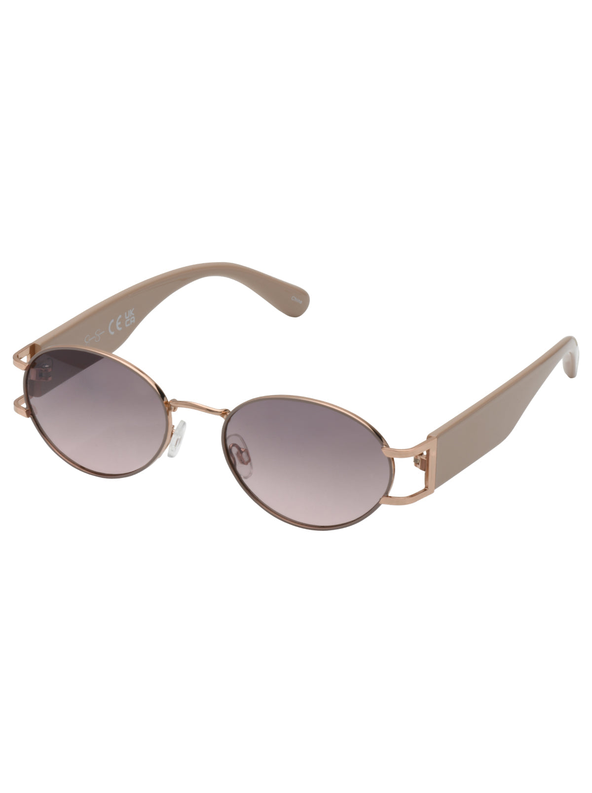 Retro Vintage Metal Oval Sunglasses in Nude | Jessica Simpson Accessories