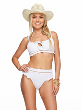 Stripe Crochet Ruffle Bikini Top in White | Jessica Simpson Women