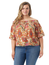 Rosiya Off Shoulder Top in Apricot Sherbet Paisley | Jessica Simpson Women