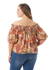 Rosiya Off Shoulder Top in Apricot Sherbet Paisley | Jessica Simpson Women