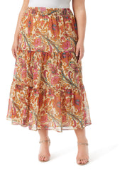 Sunita Tiered Skirt in Apricot Sherbet Paisley | Jessica Simpson Women