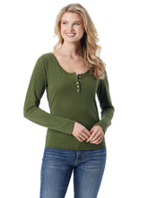 Tahani Henley Top in Bronze Green | Jessica Simpson Women