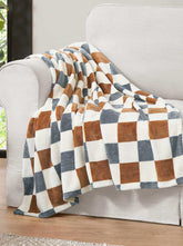 Emery Checkerbaord Plush Throw in Rust & Grey | Jessica Simpson Home