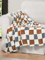 Emery Checkerbaord Plush Throw in Rust & Grey | Jessica Simpson Home