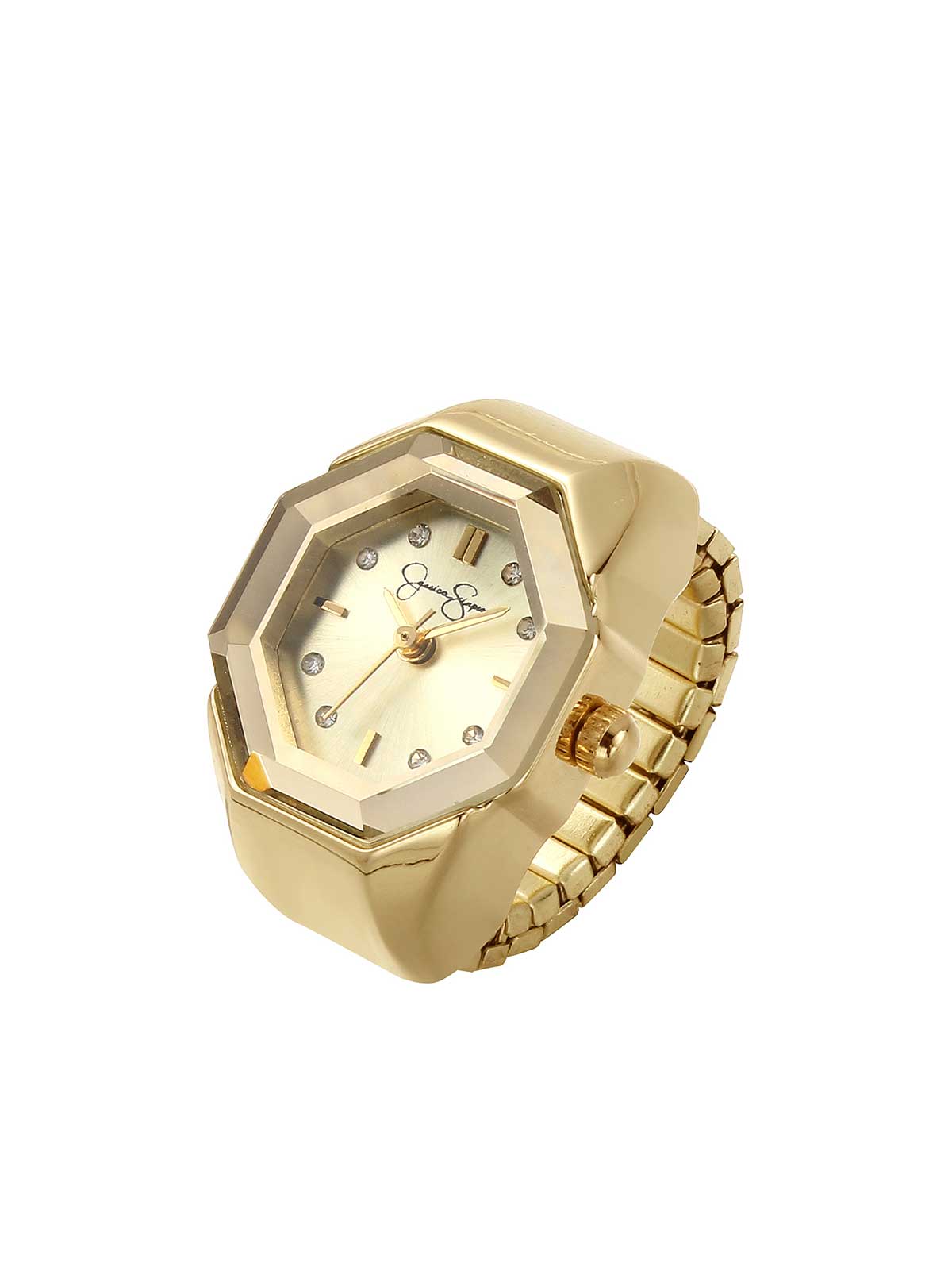 Faceted Bezel Crystal Ring Watch in Gold | Jessica Simpson Accessories
