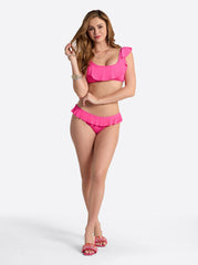 Solids Ruffle Bikini Bottom in Hot Pink | Jessica Simpson Women