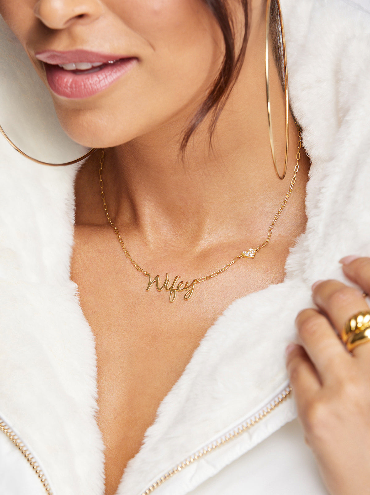 Personalized Necklace with Pavé Cubic Zirconia Charm - Gold | Jessica Simpson Accessories