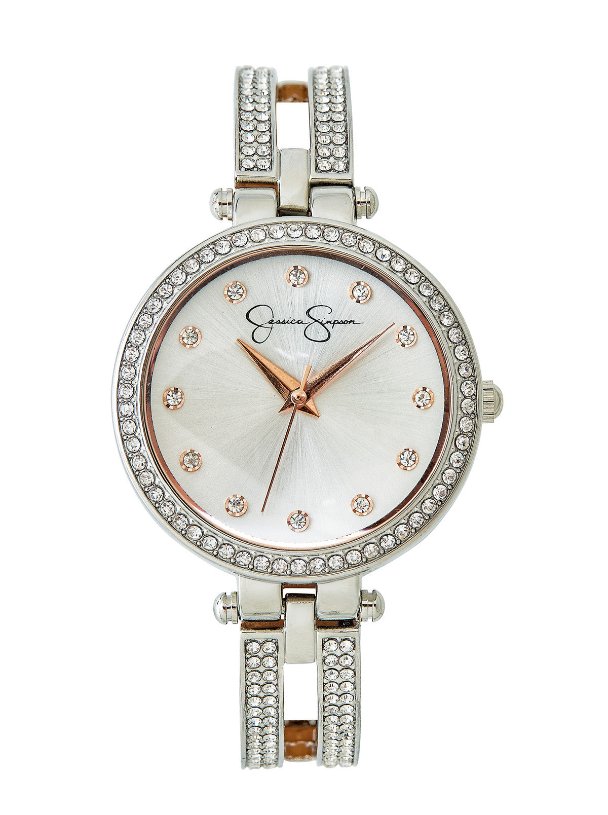 Silver Tone Crystal Double Arm Bangle Watch | Jessica Simpson Accessories