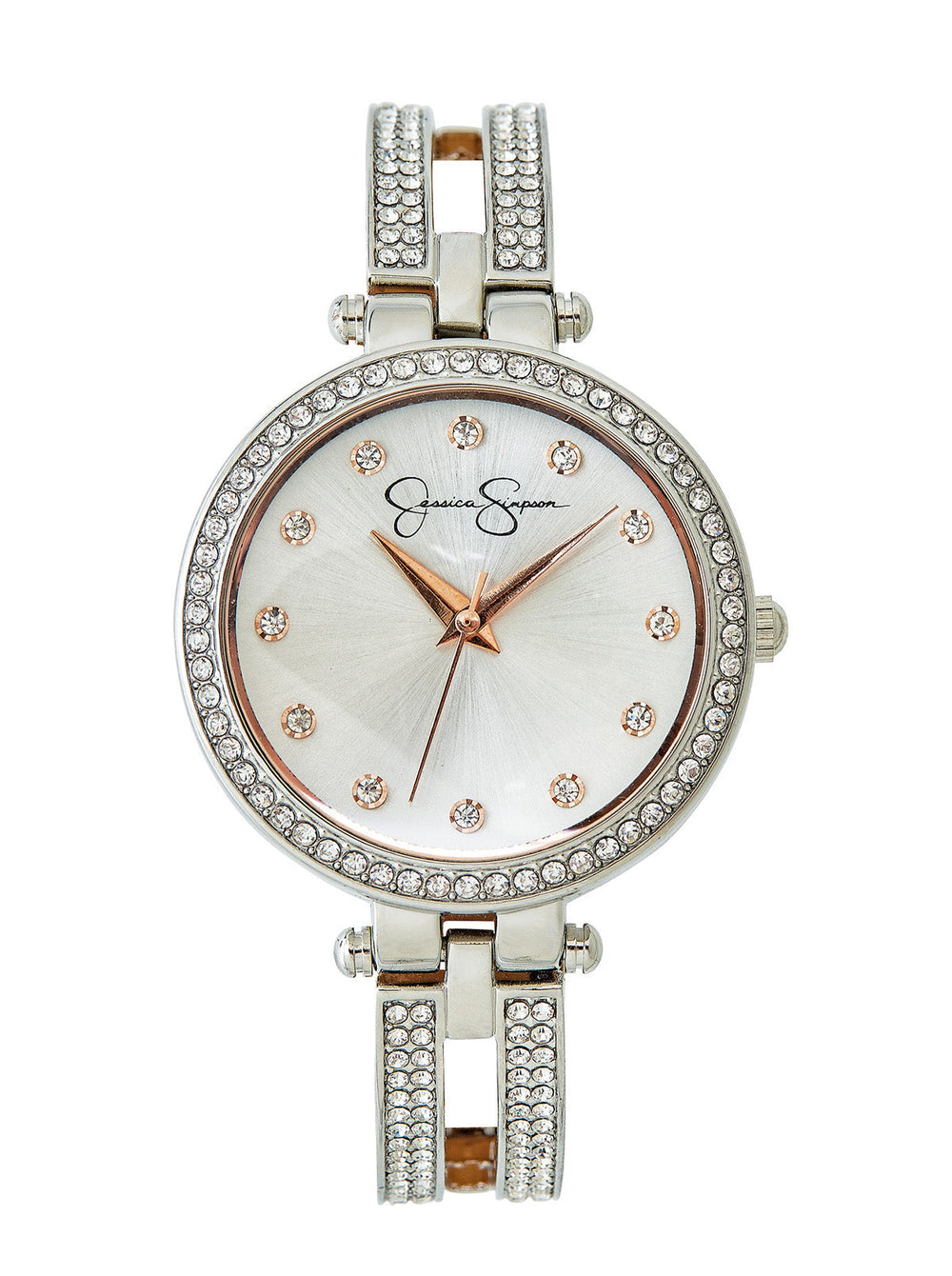 Silver Tone Crystal Double Arm Bangle Watch | Jessica Simpson Accessories