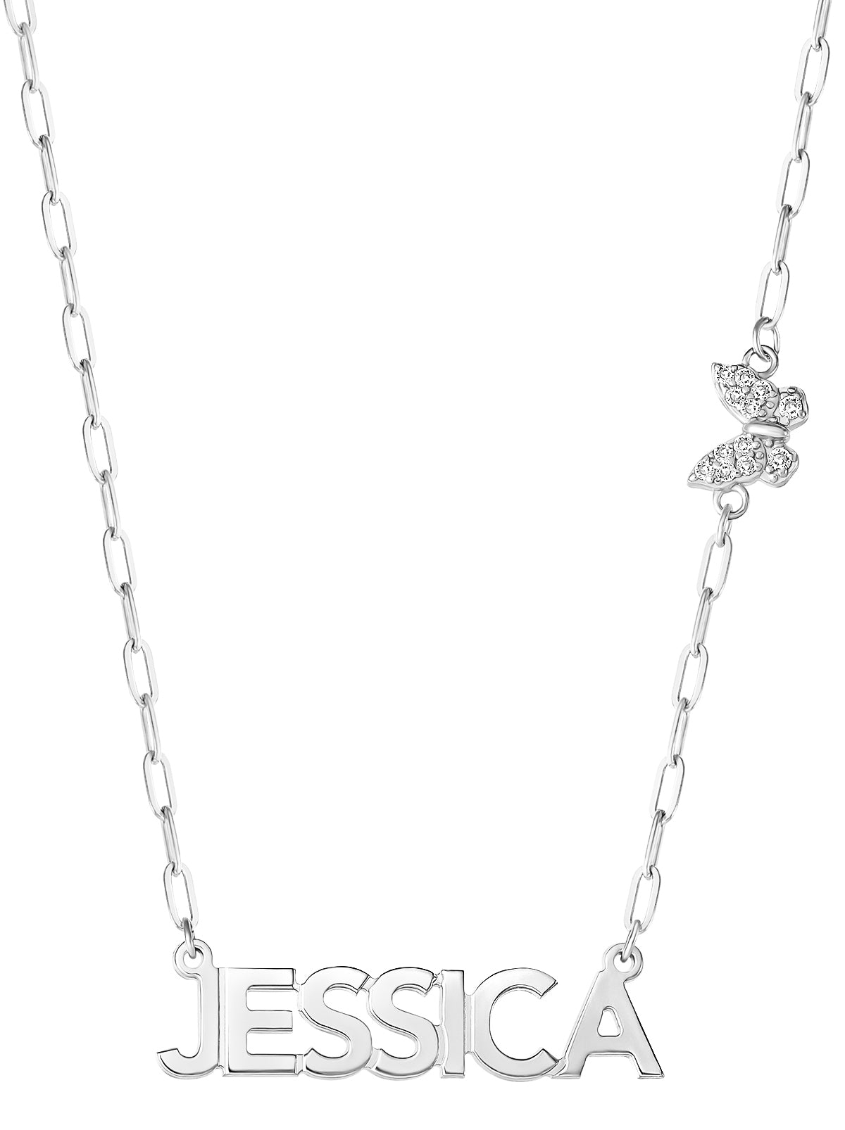 Personalized Necklace with Pavé Cubic Zirconia Charm - Silver | Jessica Simpson Accessories
