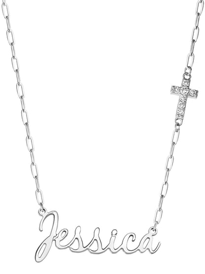 Personalized Necklace with Pavé Cubic Zirconia Charm - Silver | Jessica Simpson Accessories
