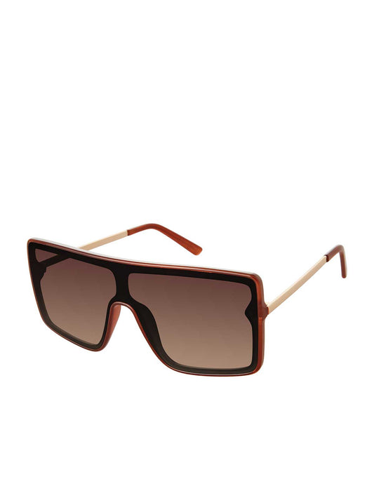 Square Shield Metal Temple Sunglasses in Brown | Jessica Simpson Accessories