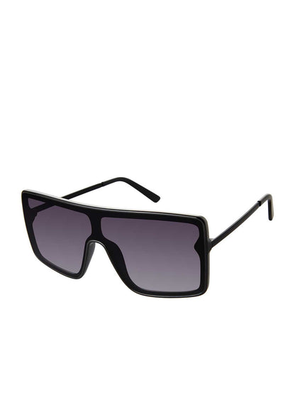 Square Shield Metal Temple Sunglasses in Black | Jessica Simpson Accessories