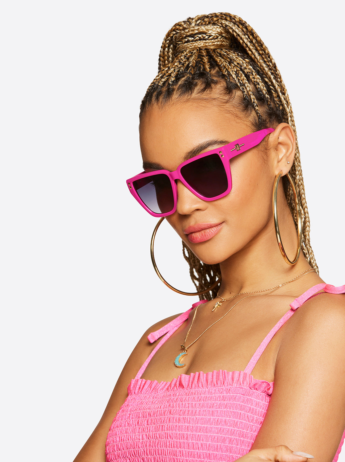 Star Studded Cat Eye Sunglasses in Fuchsia | Jessica Simpson Accessories
