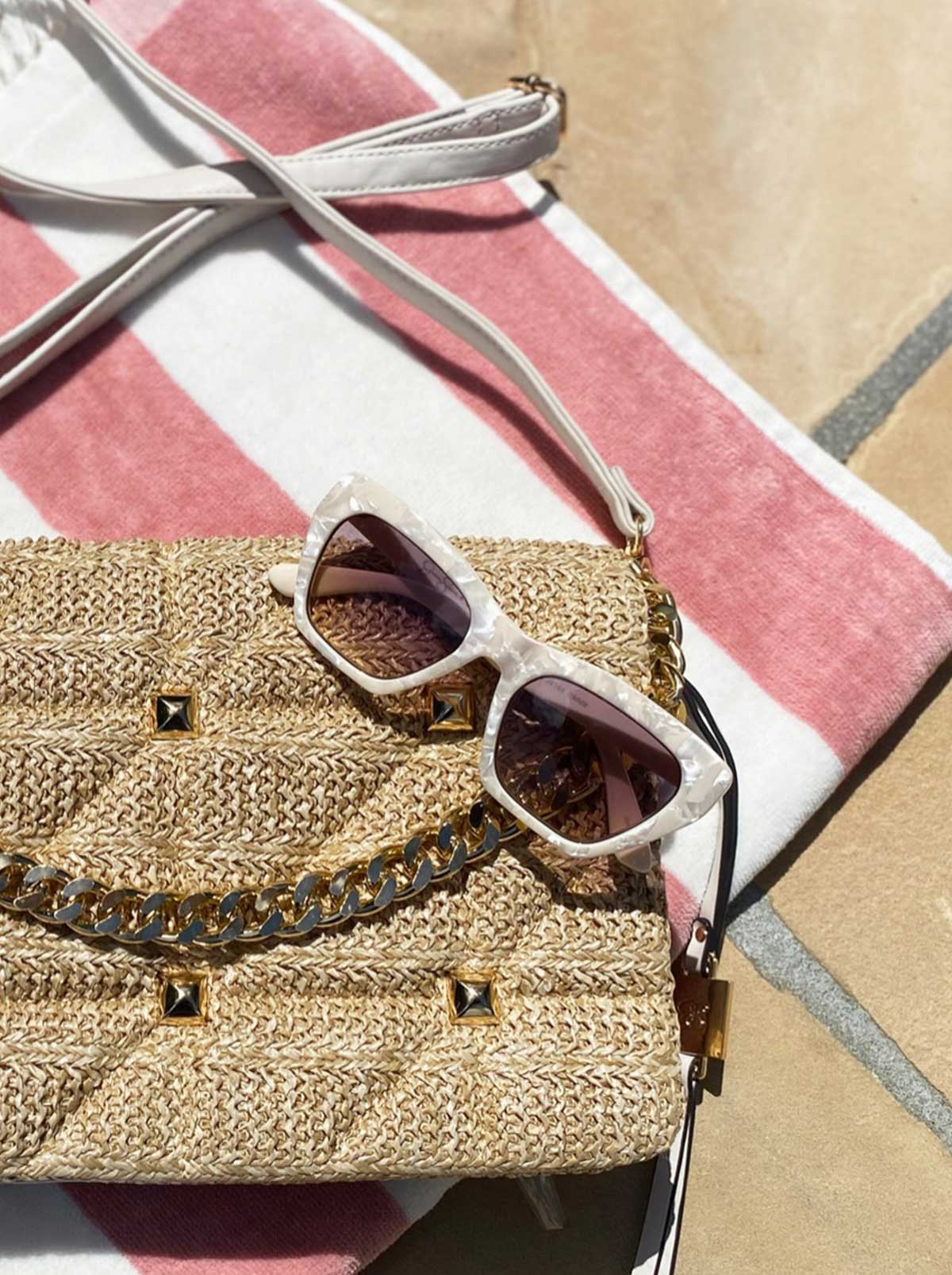 Vintage Cat Eye Sunglasses in Cream Marble | Jessica Simpson Accessories
