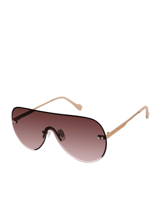 Rimless Metal Aviator Shield Sunglasses in Rose Gold | Jessica Simpson Accessories