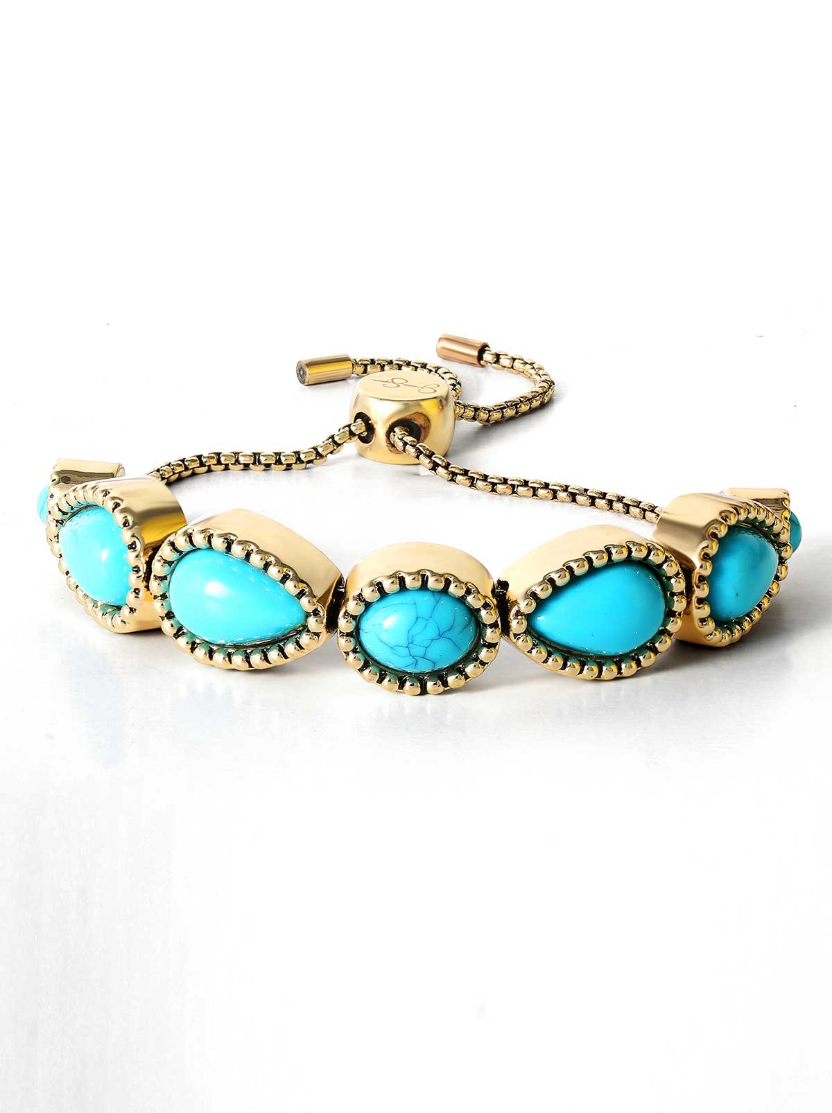 Turquoise Stone Slider Bracelet in Gold | Jessica Simpson Accessories