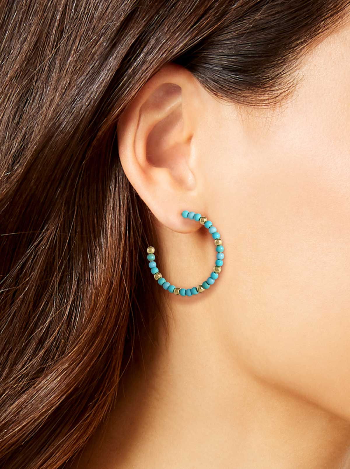 Turquoise Bead Hoop Earrings in Gold | Jessica Simpson Accessories