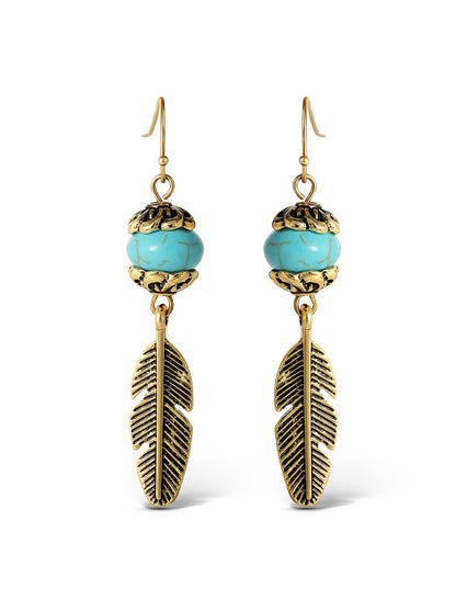 Turquoise Bead Feather Drop Earrings in Gold | Jessica Simpson Accessories