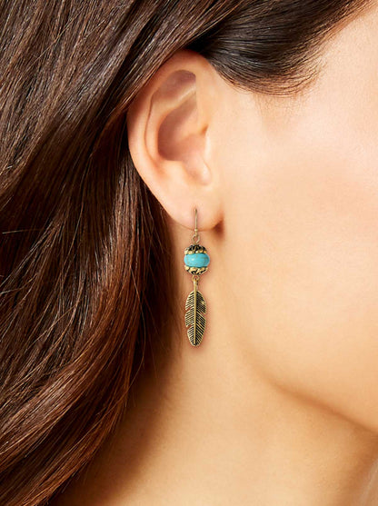 Turquoise Bead Feather Drop Earrings in Gold | Jessica Simpson Accessories