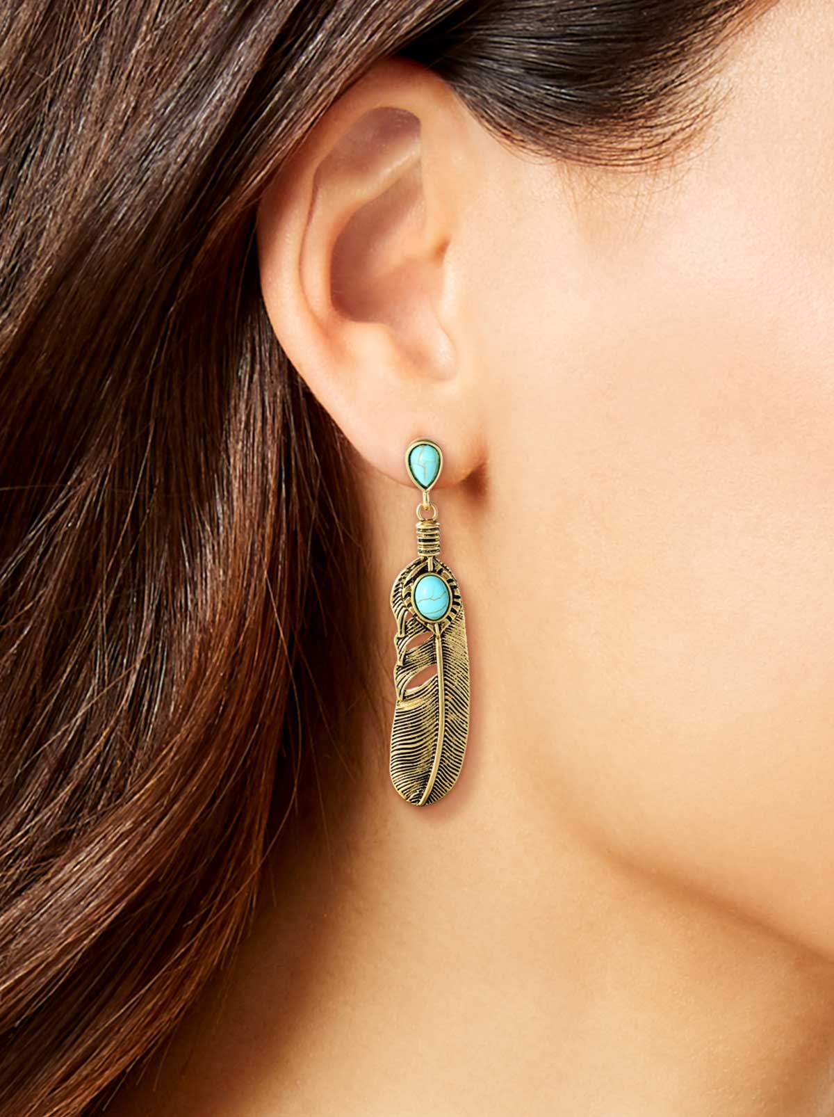 Turquoise Stone Feather Drop Earrings | Jessica Simpson Accessories