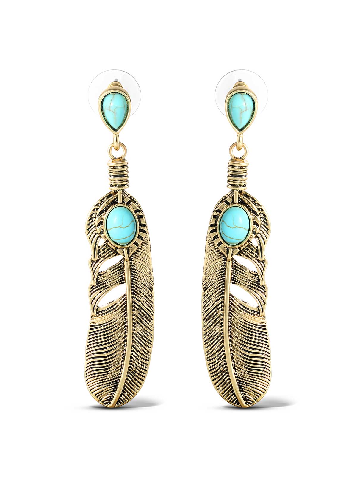 Turquoise Stone Feather Drop Earrings | Jessica Simpson Accessories