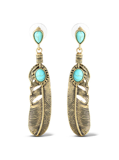 Turquoise Stone Feather Drop Earrings | Jessica Simpson Accessories