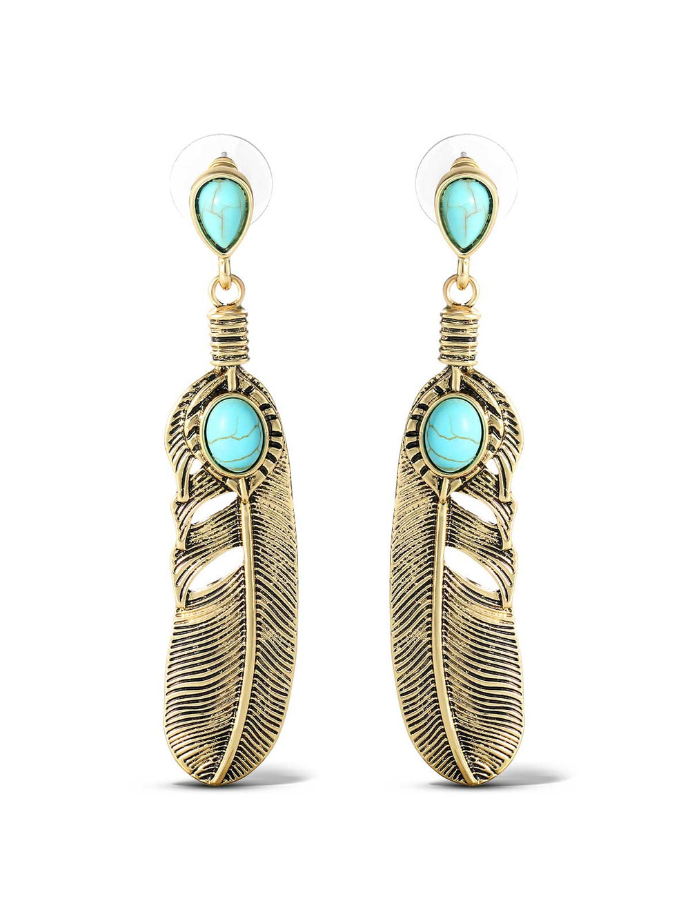 Turquoise Stone Feather Drop Earrings | Jessica Simpson Accessories