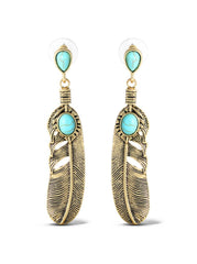 Turquoise Stone Feather Drop Earrings | Jessica Simpson Accessories