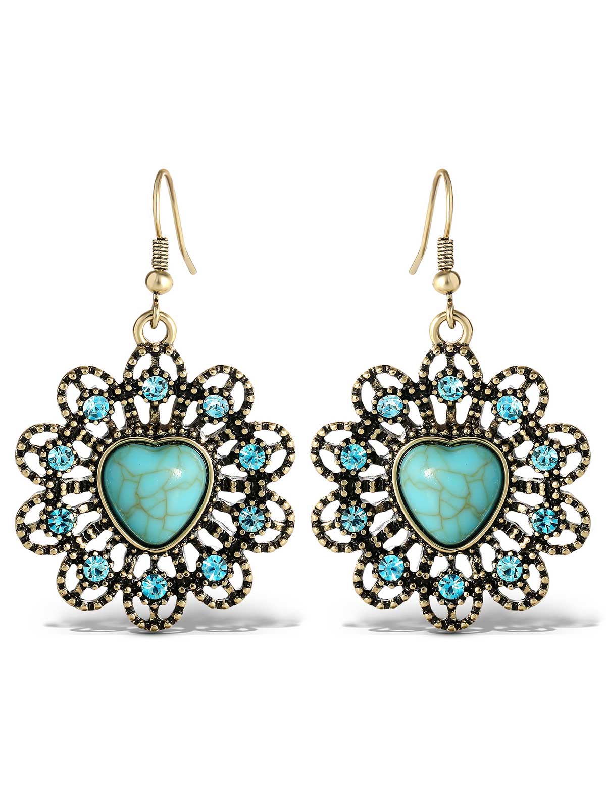 Turquoise Stone Ornate Heart Earrings | Jessica Simpson Accessories