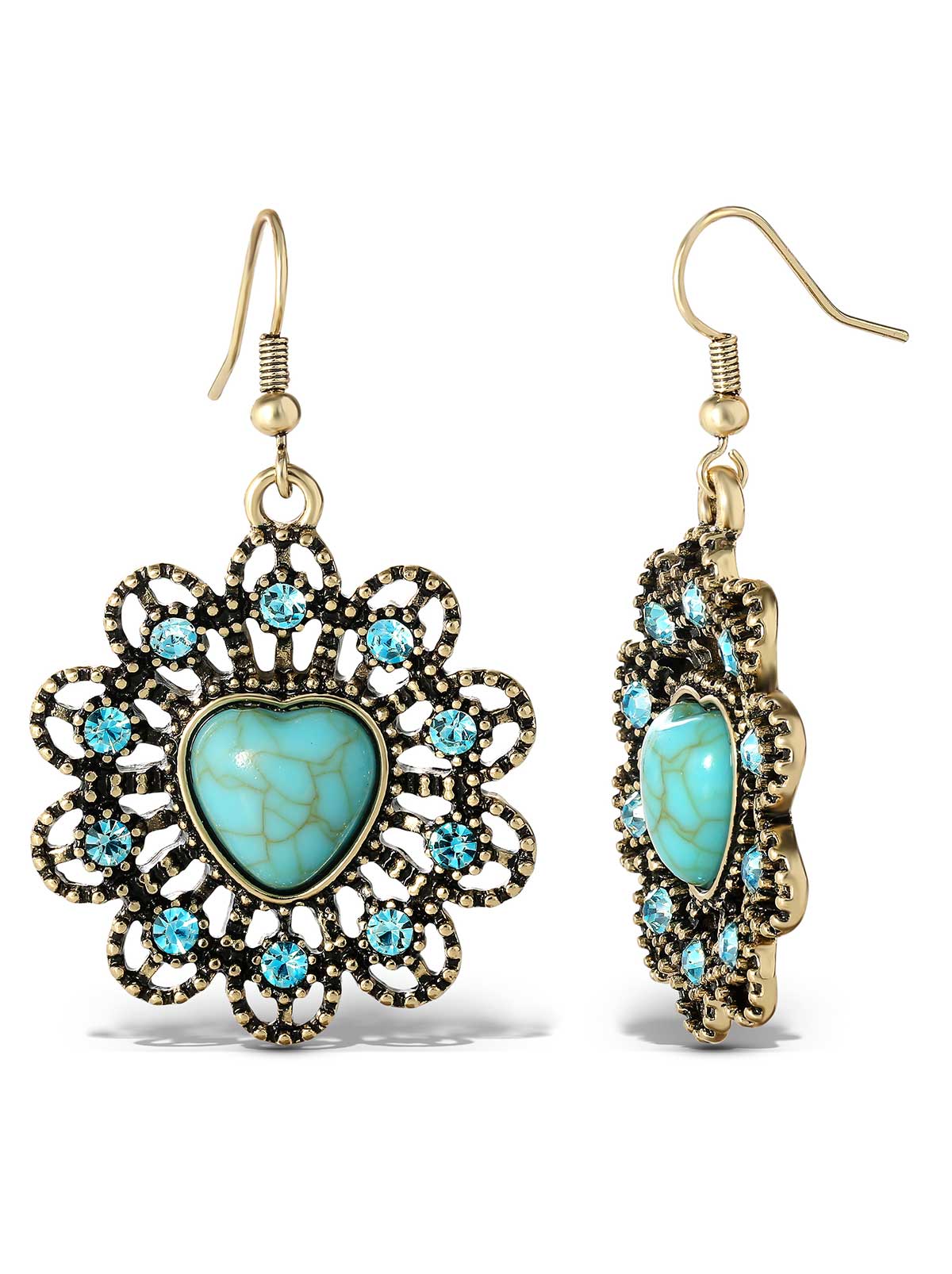 Turquoise Stone Ornate Heart Earrings | Jessica Simpson Accessories