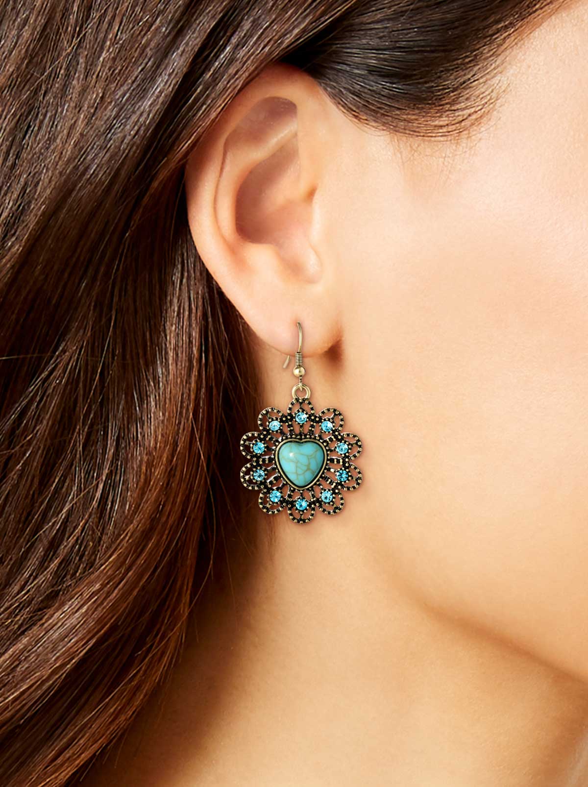 Turquoise Stone Ornate Heart Earrings | Jessica Simpson Accessories
