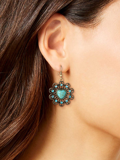 Turquoise Stone Ornate Heart Earrings | Jessica Simpson Accessories