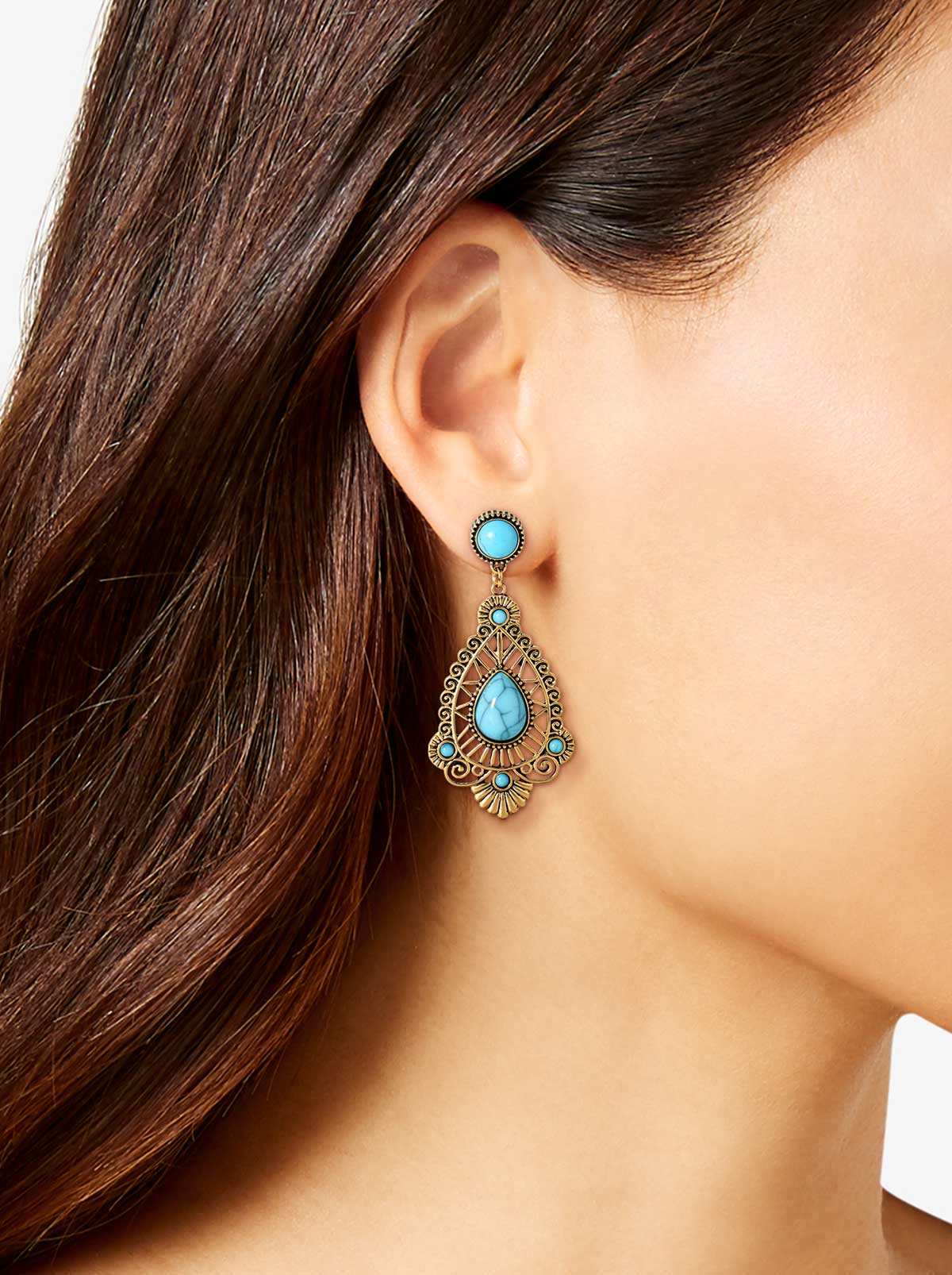 Turquoise Stone Filigree Earrings | Jessica Simpson Accessories