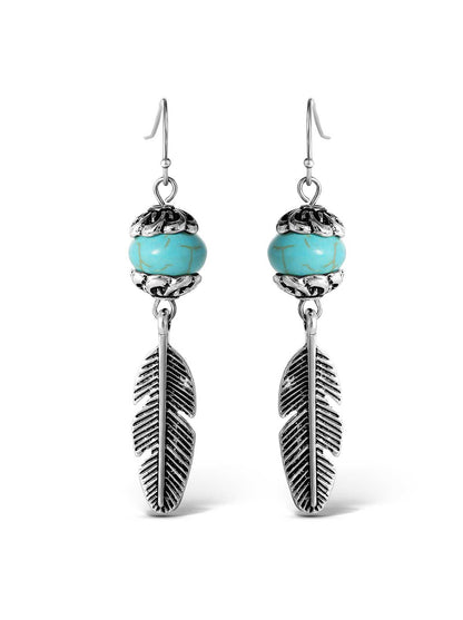 Turquoise Bead Feather Drop Earrings in Silver | Jessica Simpson Accessories