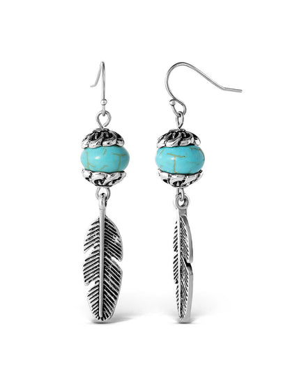 Turquoise Bead Feather Drop Earrings in Silver | Jessica Simpson Accessories