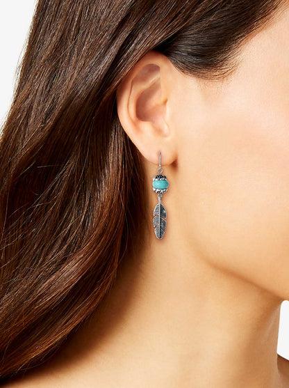 Turquoise Bead Feather Drop Earrings in Silver | Jessica Simpson Accessories