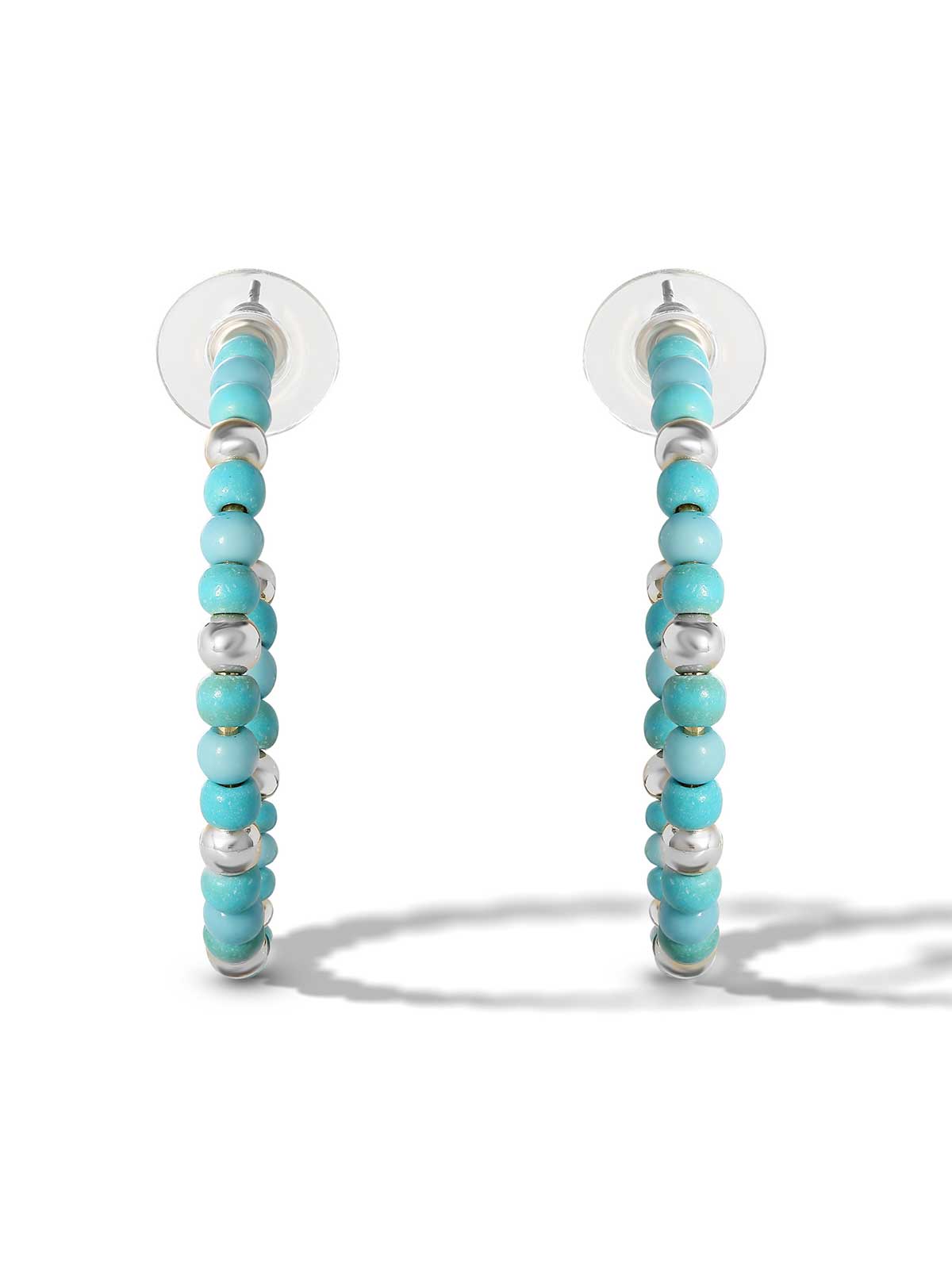 Turquoise Bead Hoop Earrings in Silver | Jessica Simpson Accessories