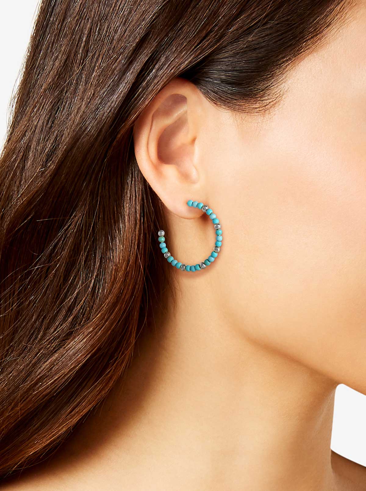 Turquoise Bead Hoop Earrings in Silver | Jessica Simpson Accessories