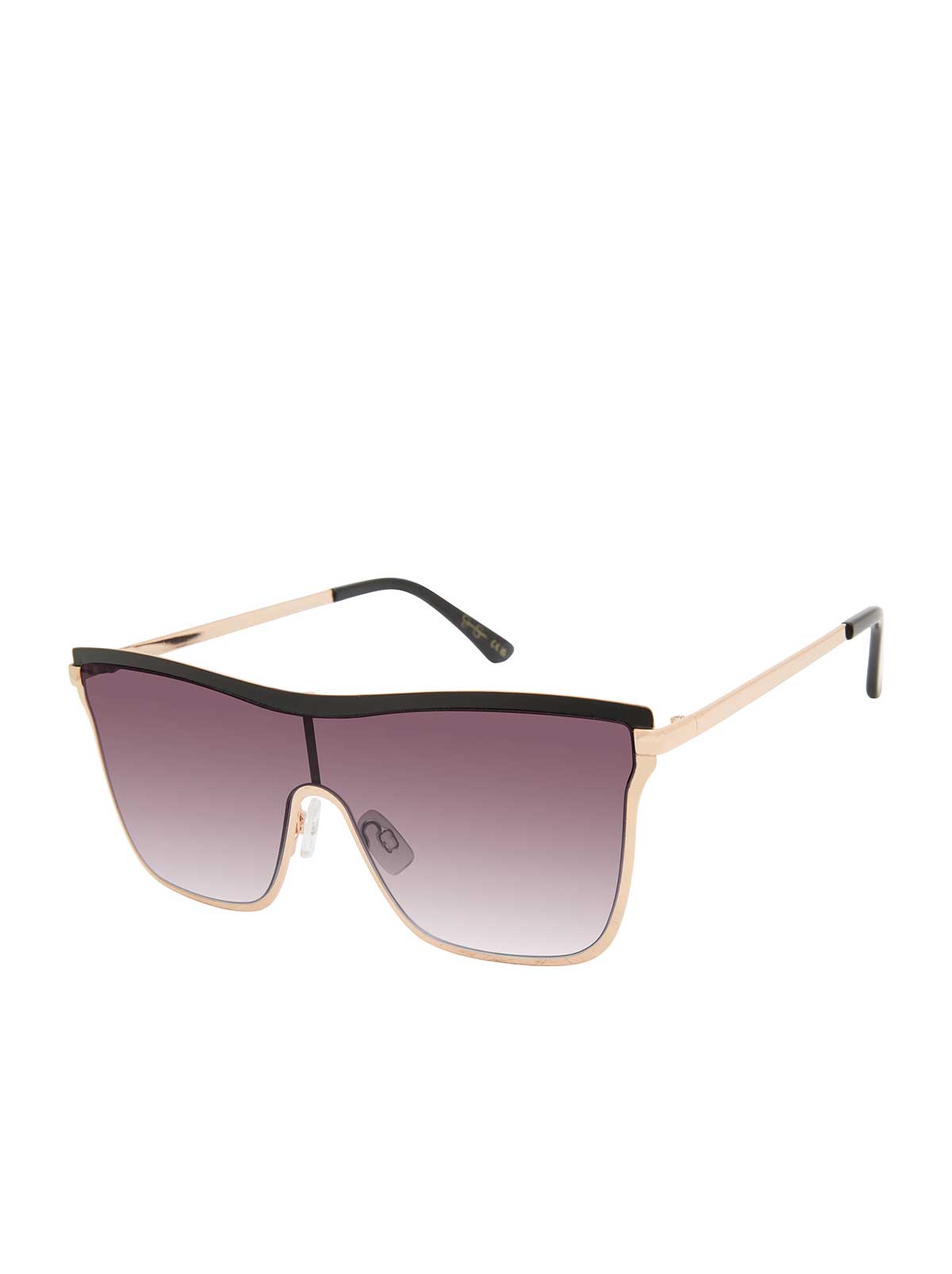 Chic Metal Square Shield Sunglasses in Black & Gold | Jessica Simpson Accessories