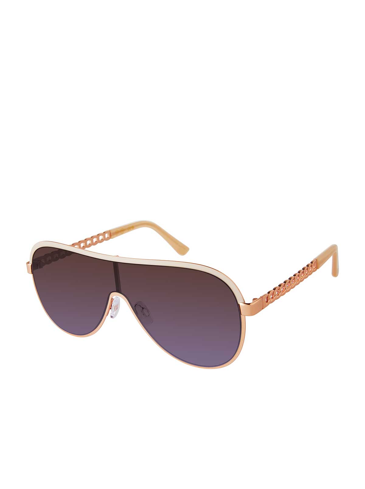 Metal Shield Aviator Pilot Sunglasses in Rose Gold & Nude | Jessica Simpson Accessories