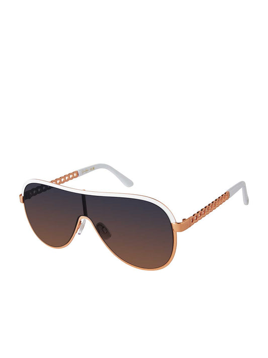Metal Shield Aviator Pilot Sunglasses in Rose Gold & White | Jessica Simpson Accessories