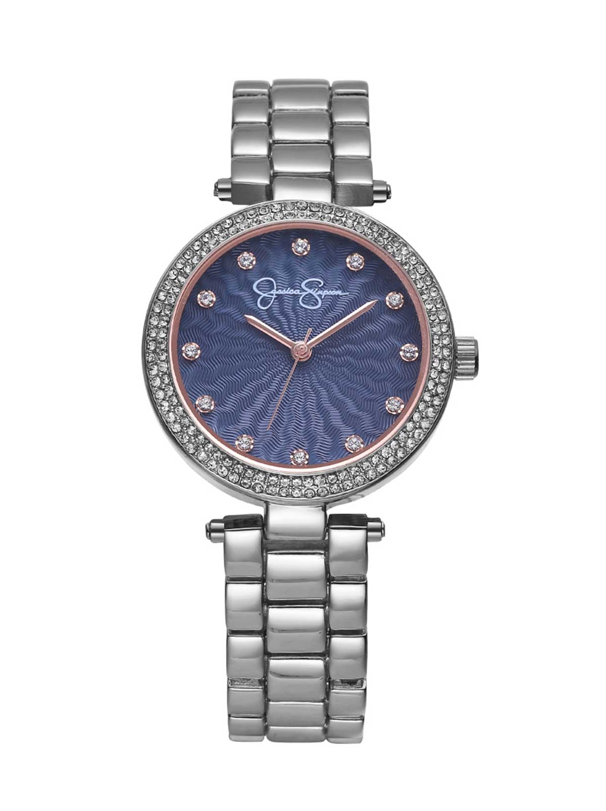 Crystal Textured Dial Bracelet Watch in Silver Tone | Jessica Simpson Accessories